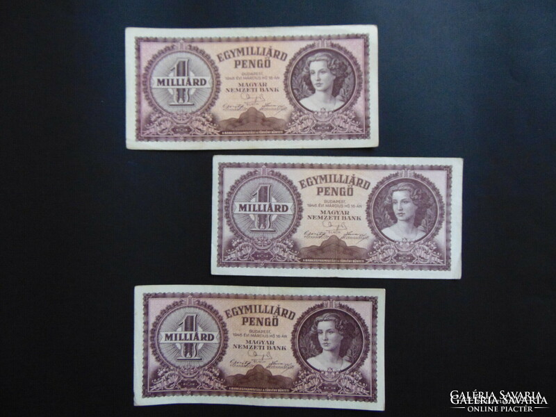 3 darab egymilliárd pengő bankjegy 1946 LOT !