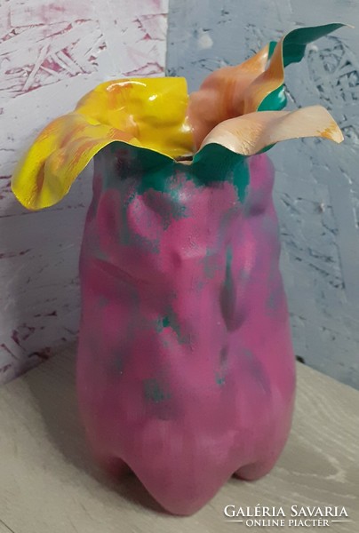 Handmade vase from recycled plastic bottles