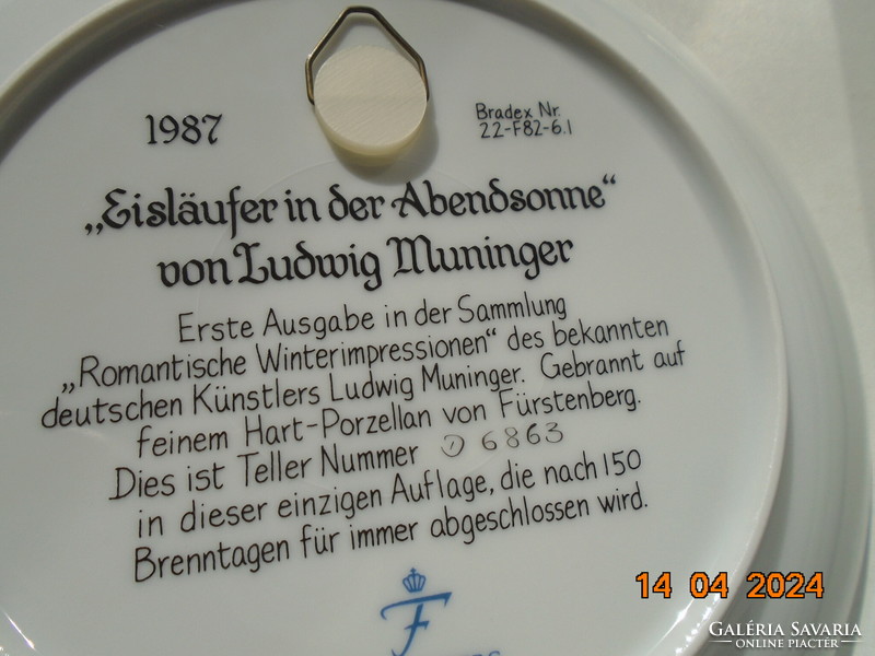 Fürstenberg számozott Falitál L.Muninger"Jégkorcsolyázó az esti napsütésben"festmény után