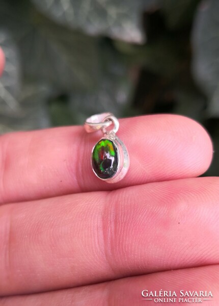 Genuine black opal stone silver pendant