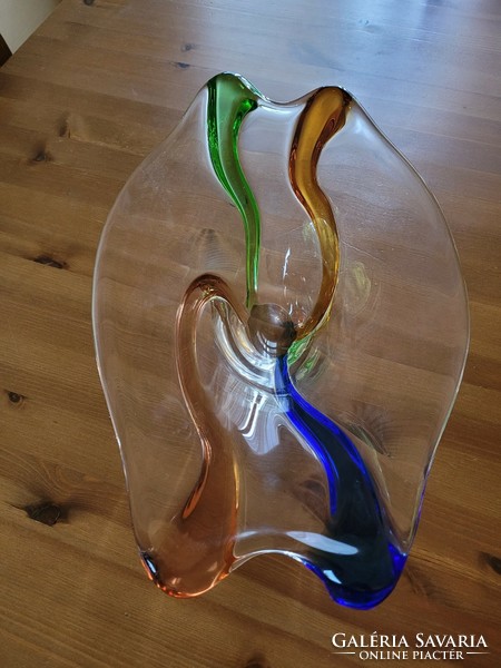 Óriási művészi fújt üveg dísztál, kínáló,asztalközép.