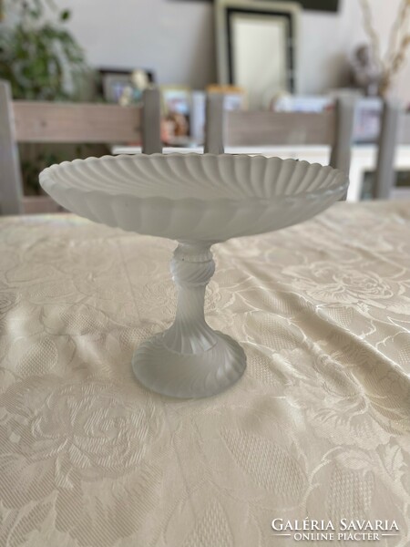 Frosted glass, pedestal stand, cake and cake stand