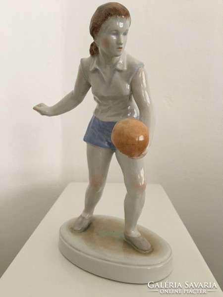 Athlete, volleyball girl, Köbány porcelain factory, rare