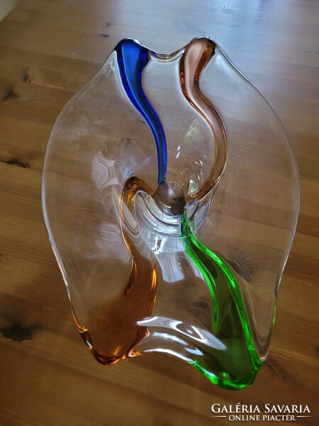 Huge artistic blown glass decorative bowl, offering, centerpiece.