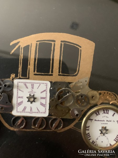 Unique handmade picture decorated with clock parts 1914 Buick 838 coupe Ken Broadbent collage picture