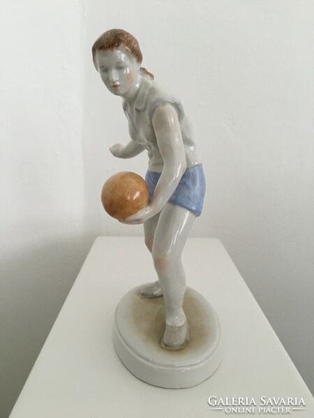 Athlete, volleyball girl, Köbány porcelain factory, rare