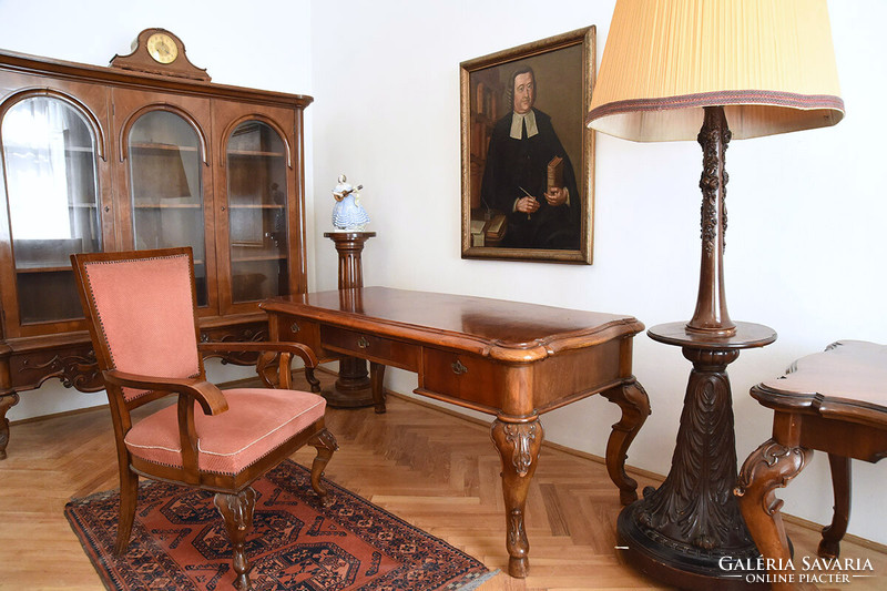 Neo-baroque master bedroom: bookcase, coffee table, desk and armchair, Hungarian, 1920s