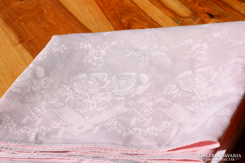 Art deco old antique festive large damask tablecloth tablecloth pink poppy pattern 140x125