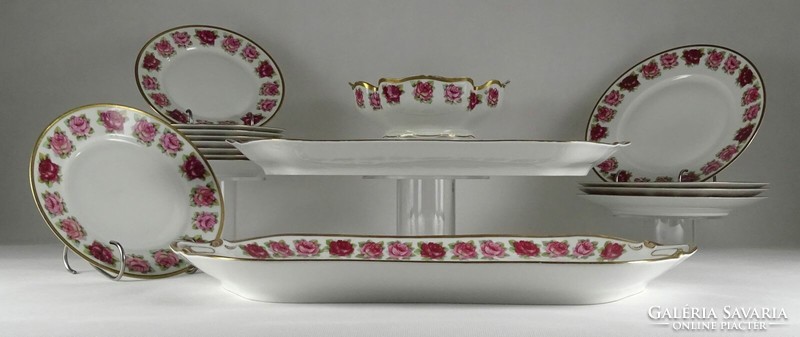 1Q806 old marked hüttl tivadar pink porcelain set 16 pieces