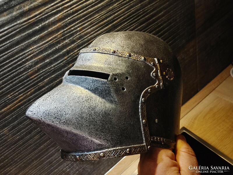 Knight's armor helmet with a fold-up grill for children or women with small heads