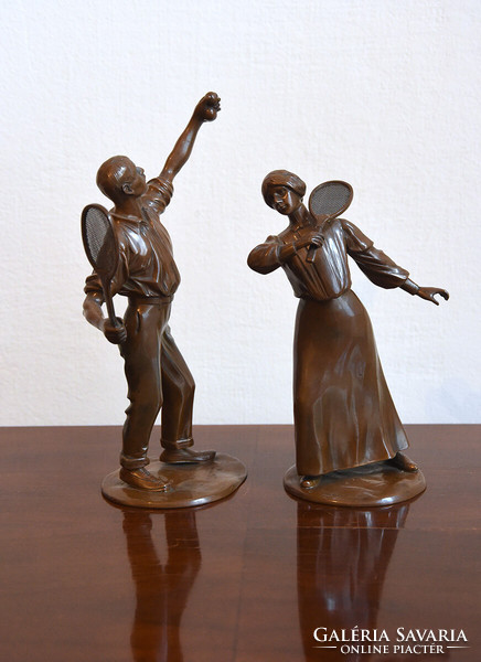 Szecessziós bronz ötvözet teniszező pár, XX.sz. eleje