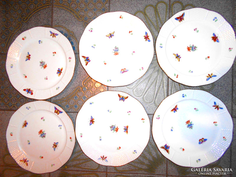 6 db Antik Herendi  Puppilon (lepkés) minta lapos  tányér 24,5 cm
