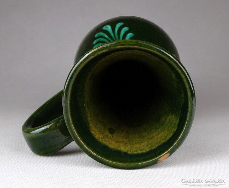1G468 old green glazed cantor Alexander Karcag ceramic mug 19 cm