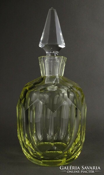 1P453 old pale yellow polished blown glass corked bottle 25.5 Cm
