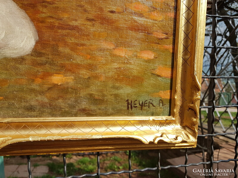Heyer Arthur: Nívósan restaurált.Perzsa macska tájban, olaj, vászon-kartonra kasír,falc 56x76
