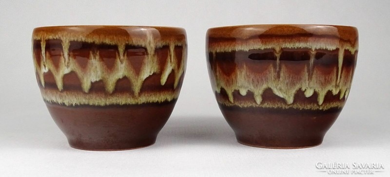 Pair of 1Q973 dripped glazed ceramic mugs