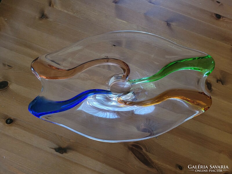 Óriási művészi fújt üveg dísztál, kínáló,asztalközép.