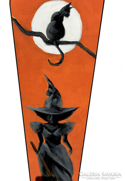Halloween-dekoráció - akrilfestékkel lécre festett kép
