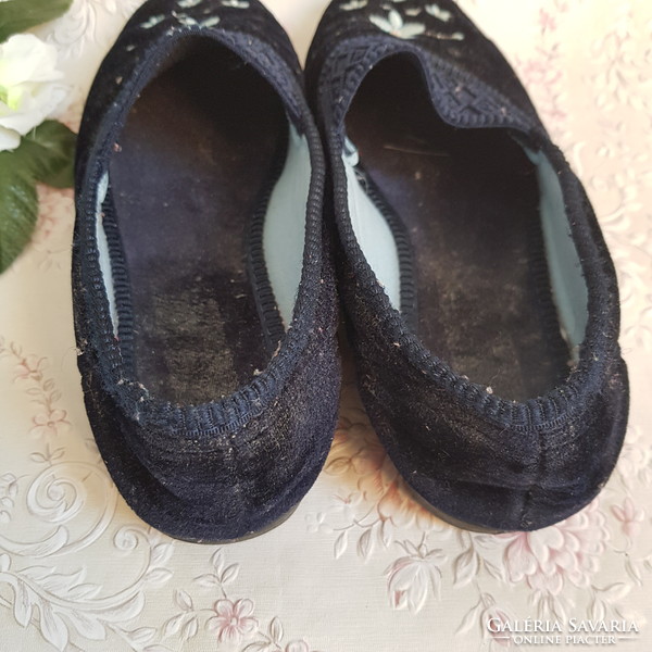 36-Os, dark blue, embroidered floral indoor shoes, indoor shoes, mamus