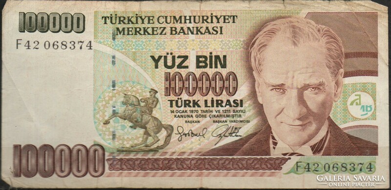 D - 186 - foreign banknotes: Turkey 1991 100,000 liras
