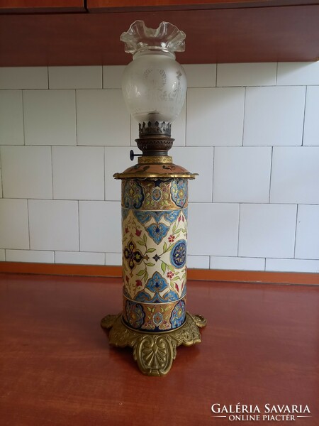 Rare fischer ignác Budapest majolica oil lamp with Persian pattern, table lamp