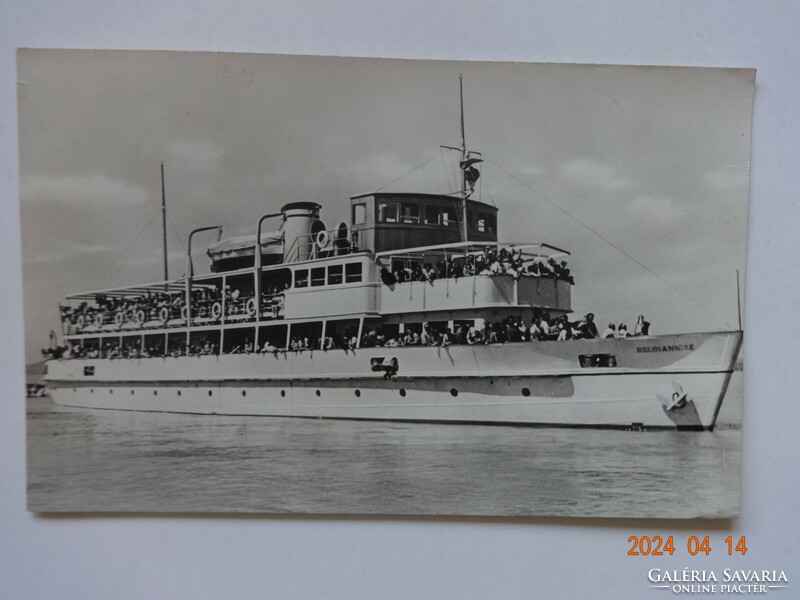 Old postcard: Beloiannis pleasure boat on the Balaton (1957)