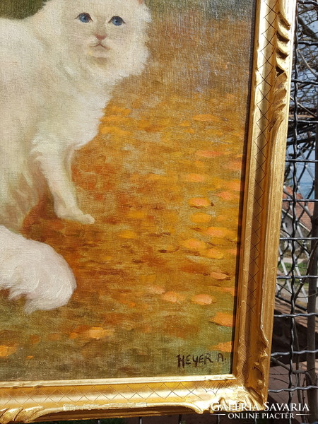 Arthur Heyer: restored to a high standard. Persian cat in a landscape, oil, cashier on canvas-cardboard, fold 56x76