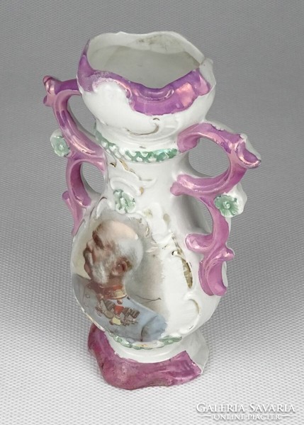 1Q543 Antik Ferenc József porcelán váza emlékváza 12.7 cm