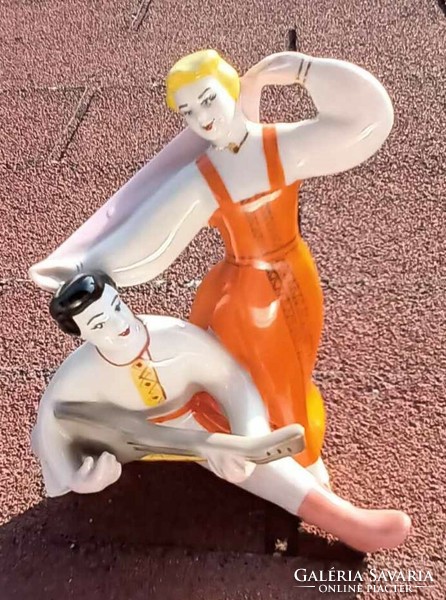 Soviet - marked - couple of Russian dancers with balalaikas - figural porcelain