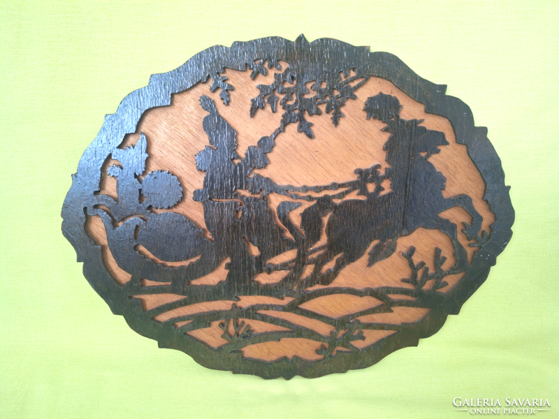 Antique. Wooden mural, silhouette horse theme (not small)