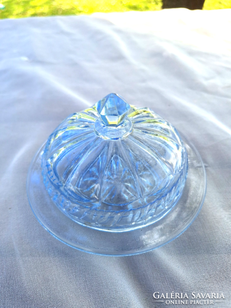Blue glass butter container