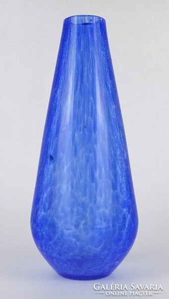 1N941 Gyönyörű kék színű Karcagi fátyolüveg váza 24.5 cm