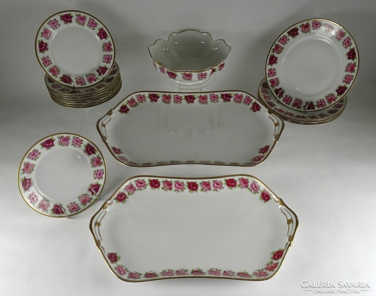 1Q806 old marked hüttl tivadar pink porcelain set 16 pieces