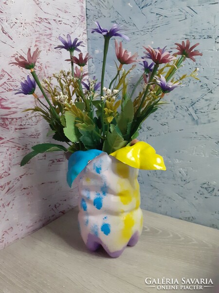 Handmade vase from recycled plastic bottles