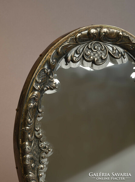 Szecessziós csiszolt, antik, fazettás tükör ezüstözött keretben, XIX/XX. sz.