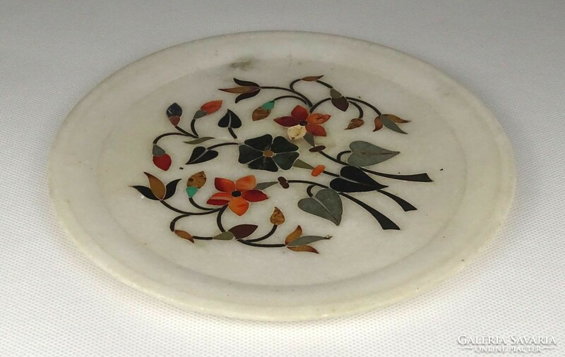 1Q980 selenite plate decorated with rich mineral inlay 18 cm