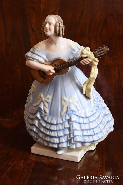 Déryné in blue dress, large porcelain figurine, antique Herend, marked 1947