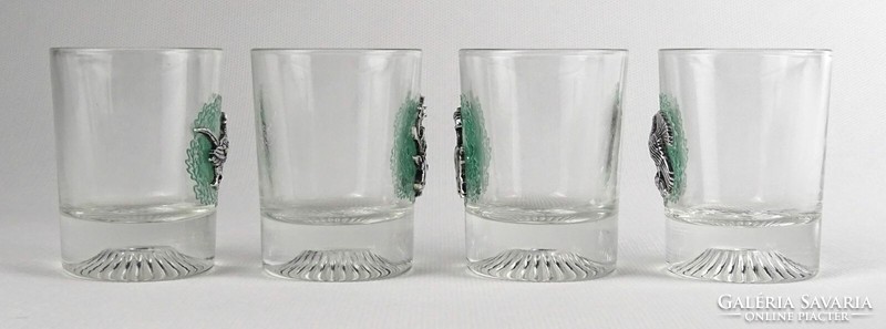1Q962 set of 4 plastic stamped cups with hunter pattern metal overlay