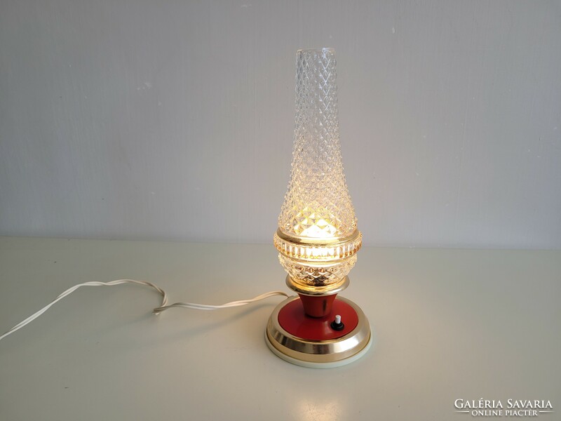 Régi retro Szarvasi asztali üvegbúrás lámpa mid century éjjeli lámpa