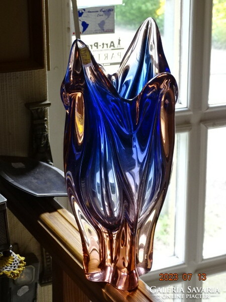 Czech Bohemian thick blue-purple glass vase 33 cm !!! (J.Hospodka?)