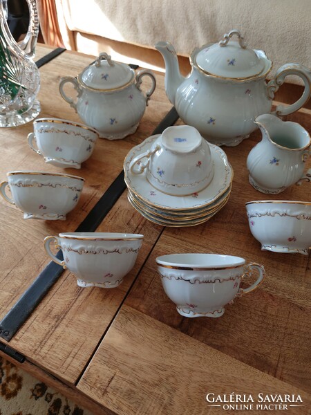 Zsolnay baroque feathered tea set with small flowers