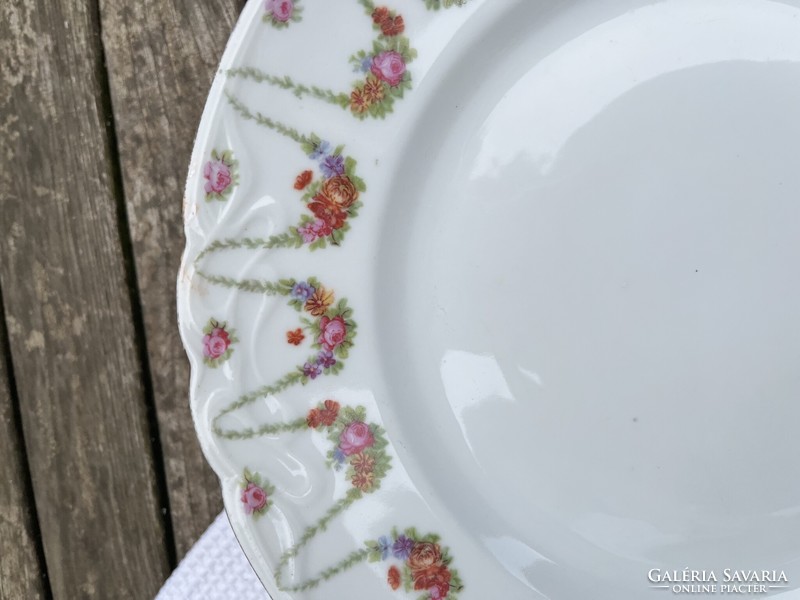Gyönyörű szecessziós porcelán tányér, kínáló, csodaszép virág girlandos dekorral
