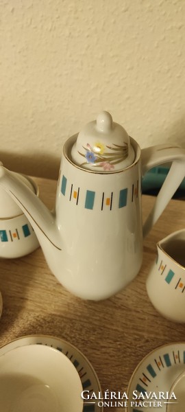 Retró hollóházi tűrkiz porcelán teás készlet