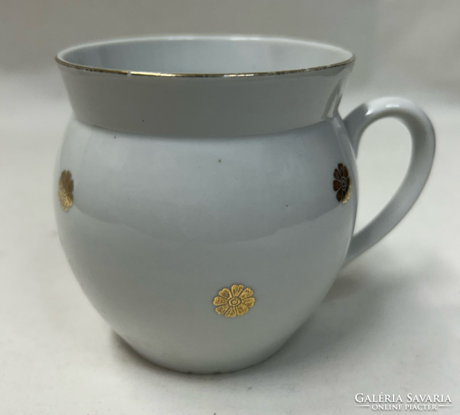 Old gilded floral marked porcelain belly mug 9 cm.