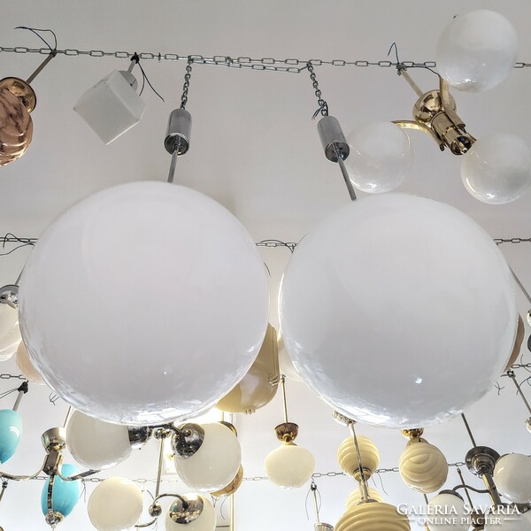 Bauhaus - pair of art deco ceiling lamps renovated - large milk glass spherical shade