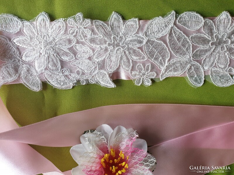 Wedding belt05 - ecru lace bridal belt 48x7 cm on satin ribbon