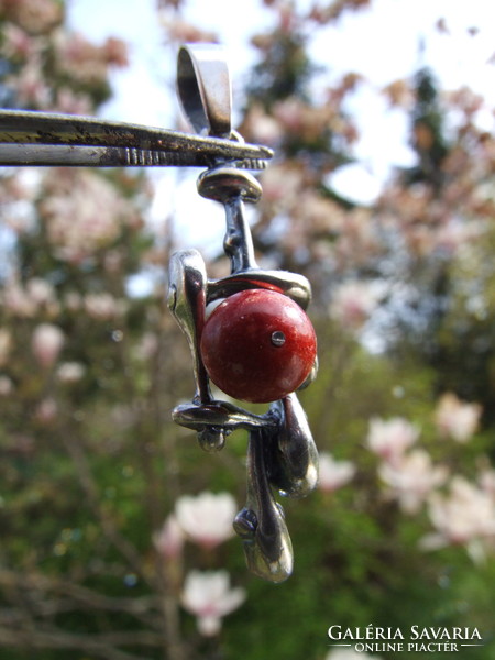 Silver pendant, coral (230409)