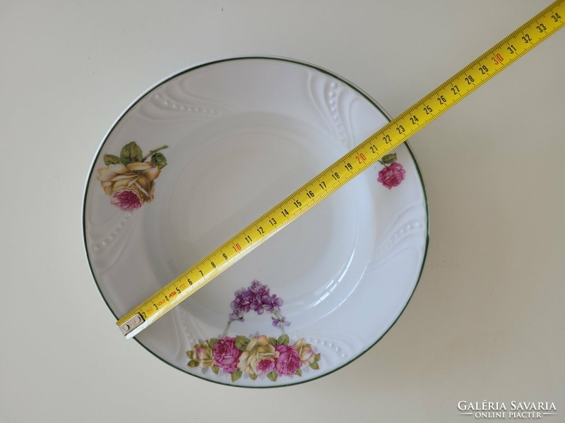 Old porcelain wall plate deep plate with rose pattern and violet garland