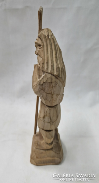 Régi, kézzel faragott fa szobor, öregember figura 20,5 cm.