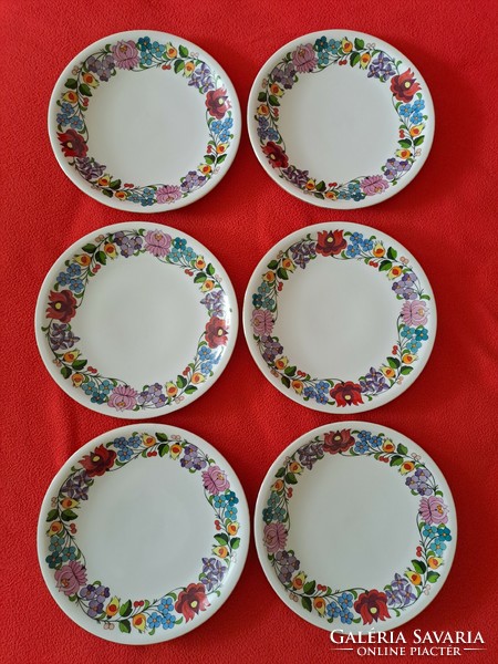 Rare, flawless! Kalocsai porcelain hand-painted cake / sandwich / dessert set 6+1